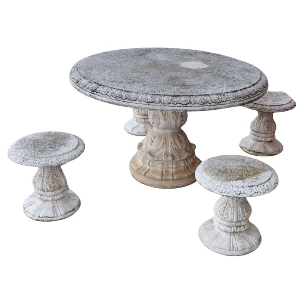 Italian Neoclassical Garden Table with Four Stools For Sale