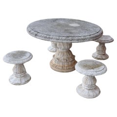 Italian Neoclassical Garden Table with Four Stools