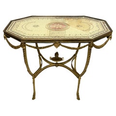 Italian Neoclassical Gilt Bronze Center Table with Hand-painted Silk Top