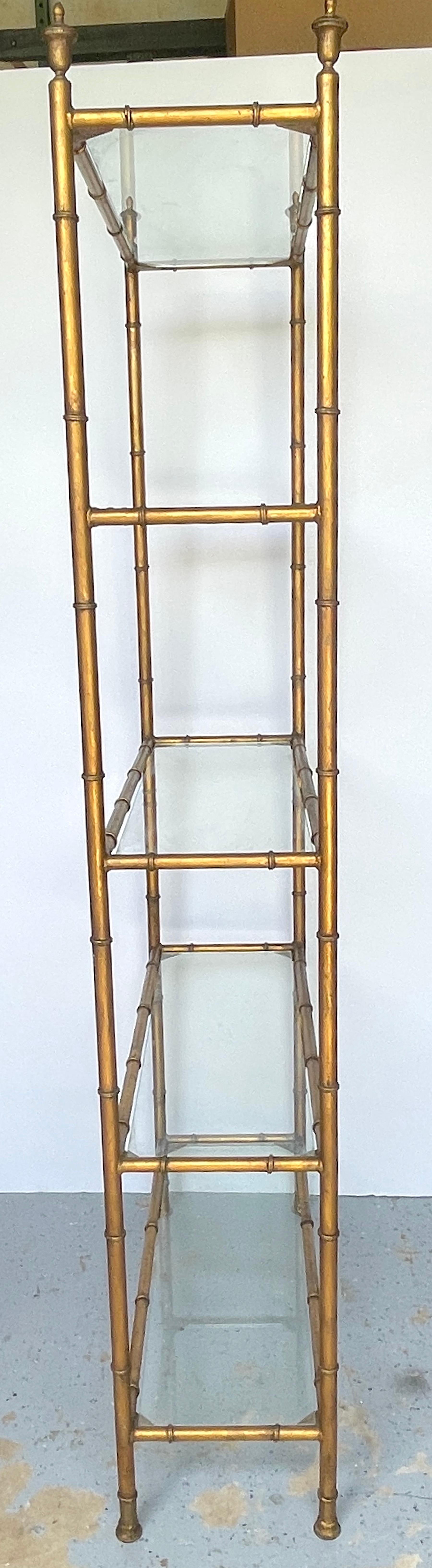 Cast Italian Neoclassical Gilt Faux Bamboo 5-Tier Etagere with Urn Finials, C. 1960s For Sale