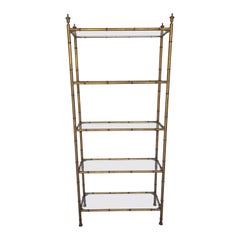 Italian Neoclassical Gilt Faux Bamboo 5-Tier Etagere with Urn Finials, C. 1960s