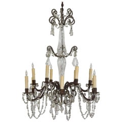Antique Italian Neoclassical Gilt Iron and Murano Glass 12-Light Chandelier, circa 1830