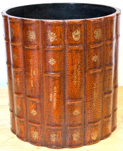 Italian Neoclassical Gilt Leather Book Motif Wastepaper Basket, 20th Century