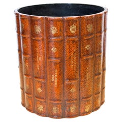 Italian Neoclassical Gilt Leather Book Motif Wastepaper Basket, 20th Century