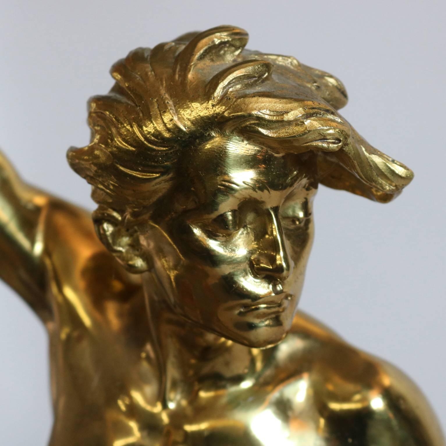 Italian Neoclassical Gilt Portrait Sculpture of a Young Poseidon Signed Ferrano In Good Condition In Big Flats, NY