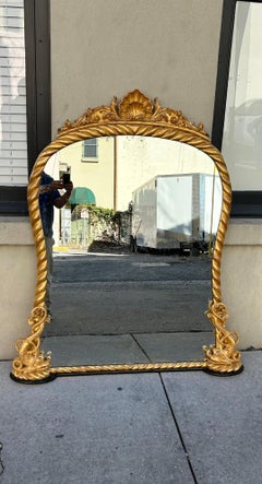 Italian Neoclassical Gilt Shell & Foliage Crest Dolphin Rope Wall Mirror, C 1780