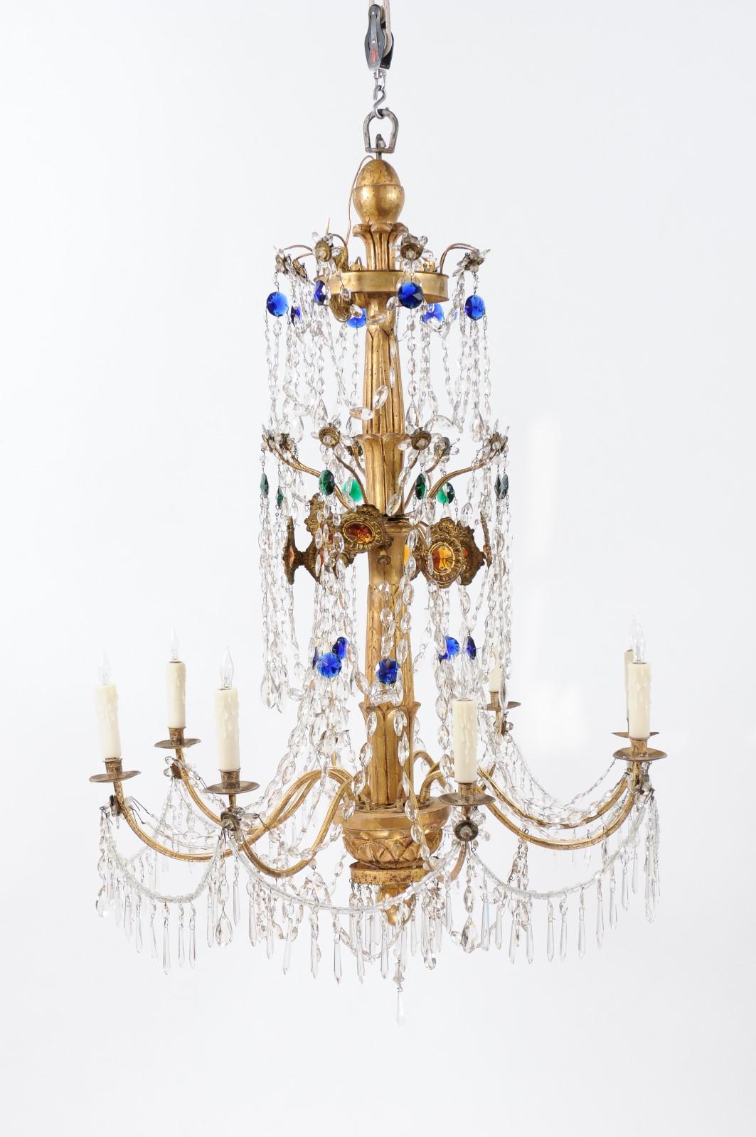 Italian Neoclassical Giltwood and Crystal 8-Light Chandelier, circa 1790 9