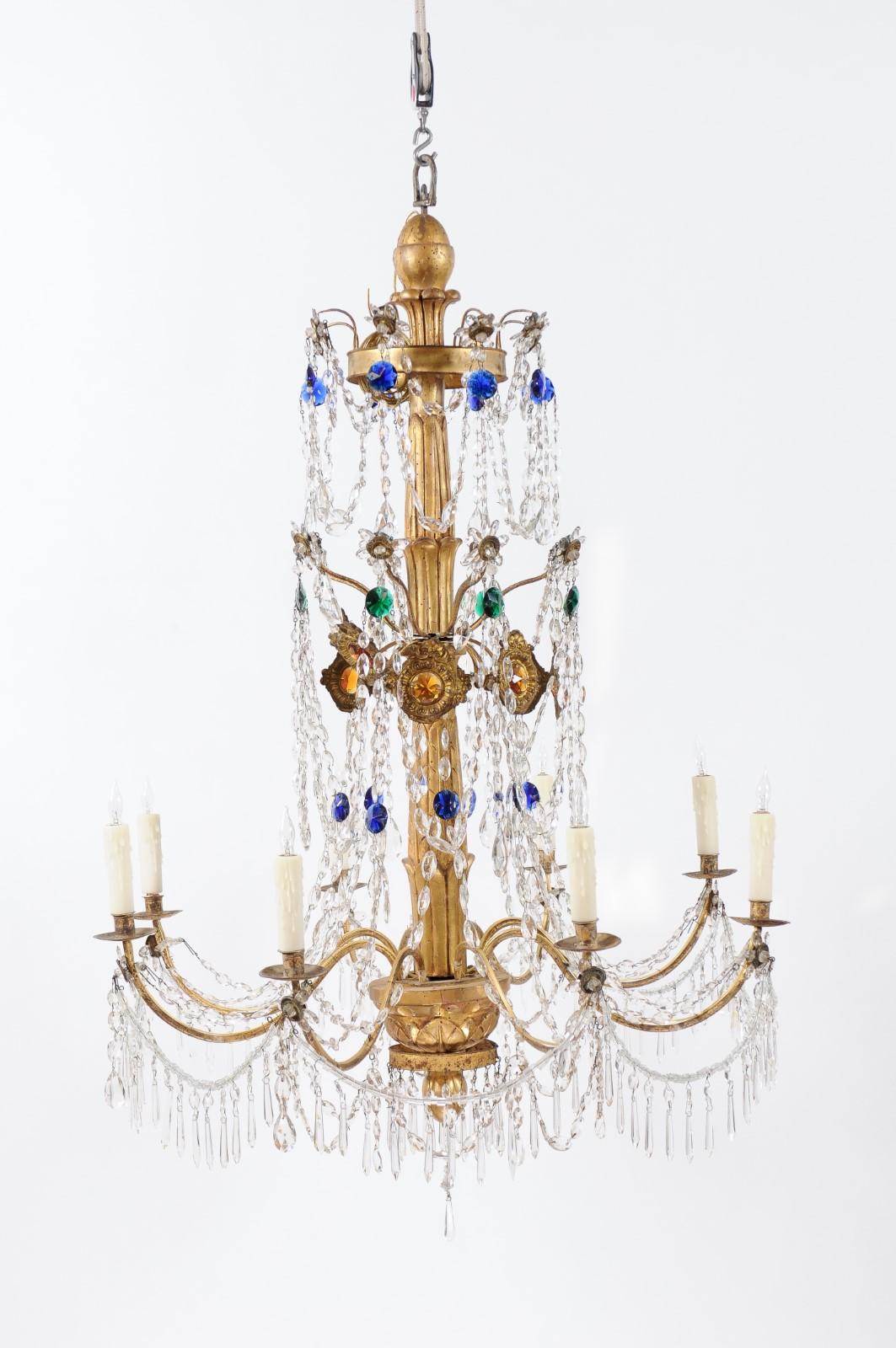 Italian Neoclassical Giltwood and Crystal 8-Light Chandelier, circa 1790 10