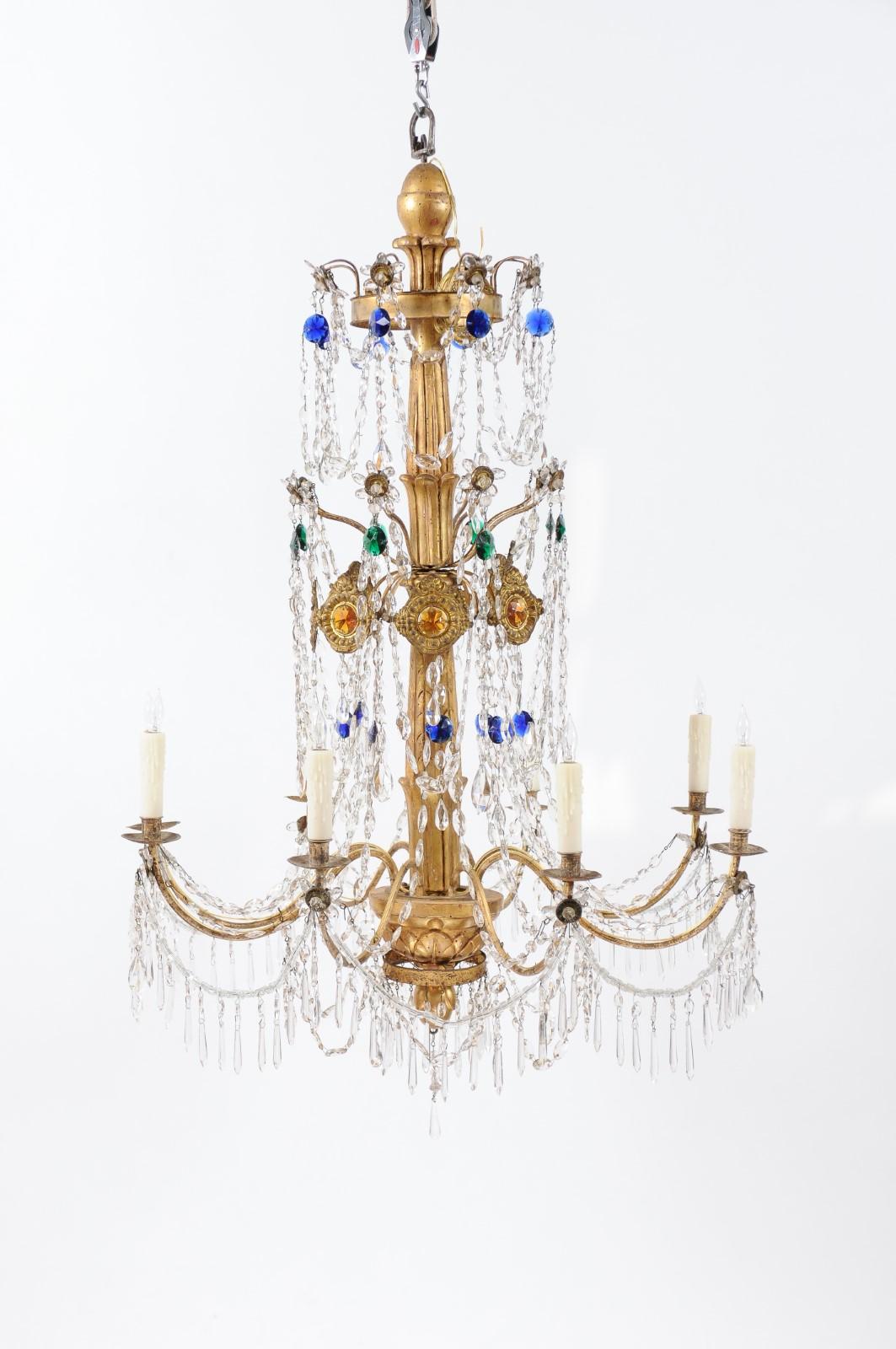 Italian Neoclassical Giltwood and Crystal 8-Light Chandelier, circa 1790 11