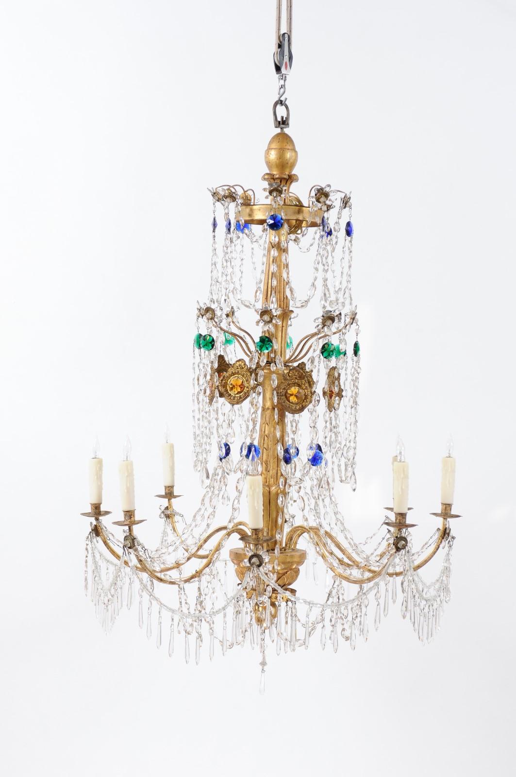 Italian Neoclassical Giltwood and Crystal 8-Light Chandelier, circa 1790 12