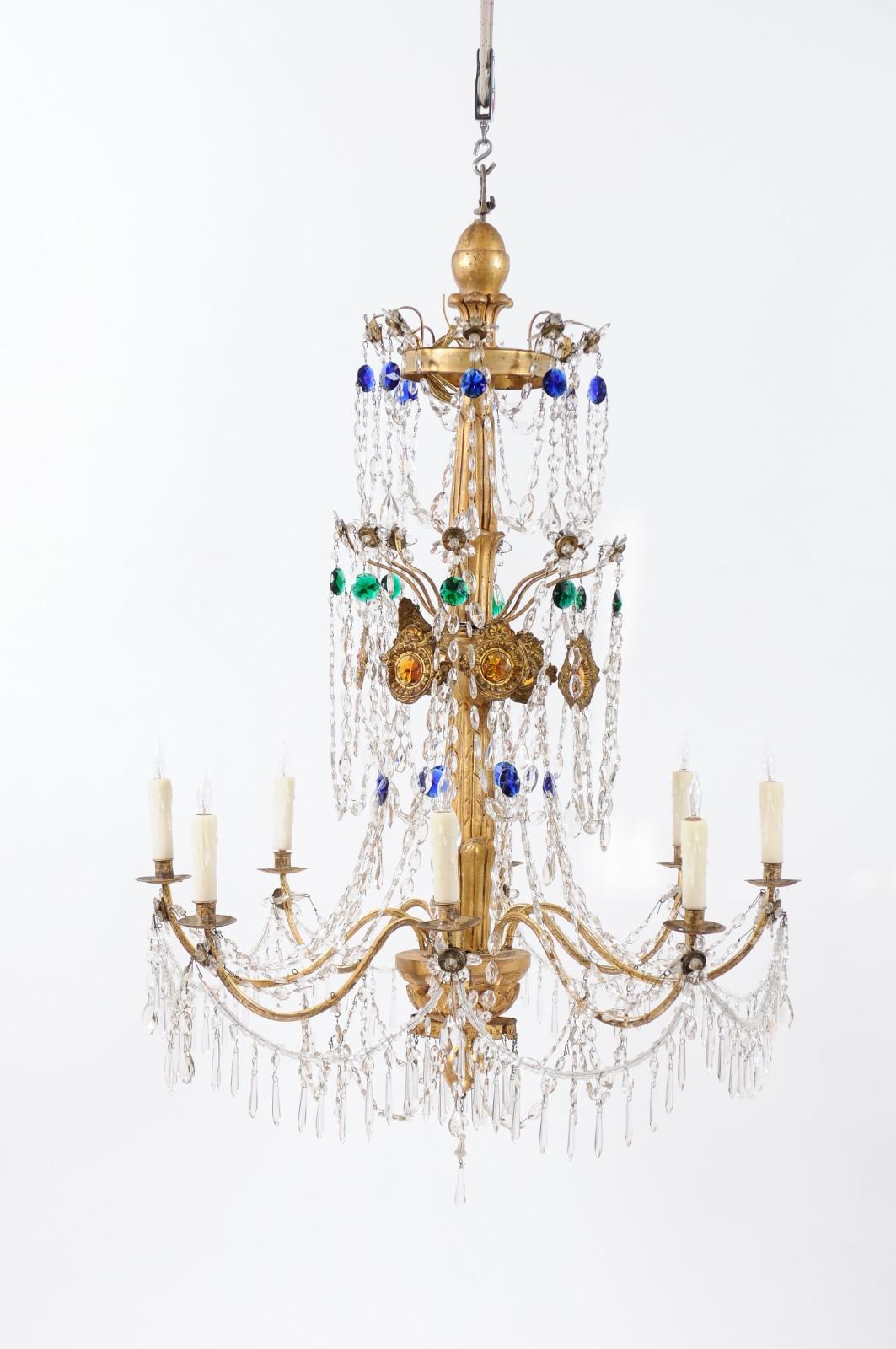 Italian Neoclassical Giltwood and Crystal 8-Light Chandelier, circa 1790 13