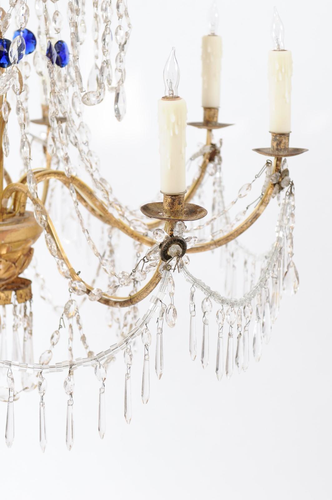 Italian Neoclassical Giltwood and Crystal 8-Light Chandelier, circa 1790 14