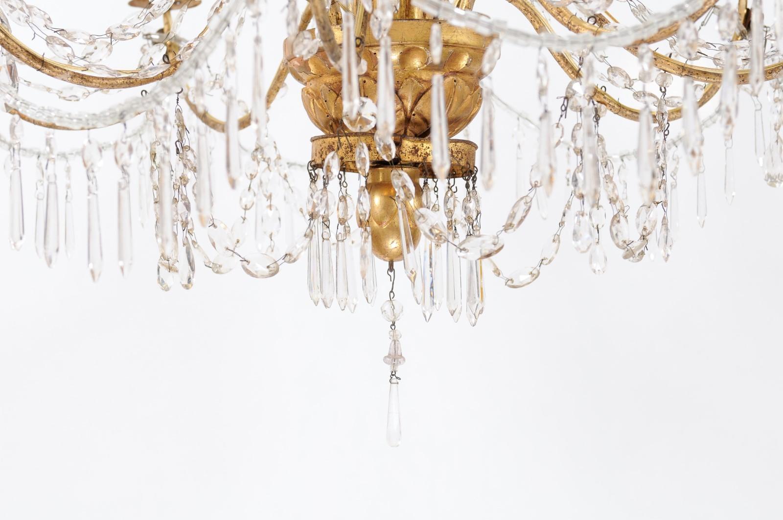 Italian Neoclassical Giltwood and Crystal 8-Light Chandelier, circa 1790 15