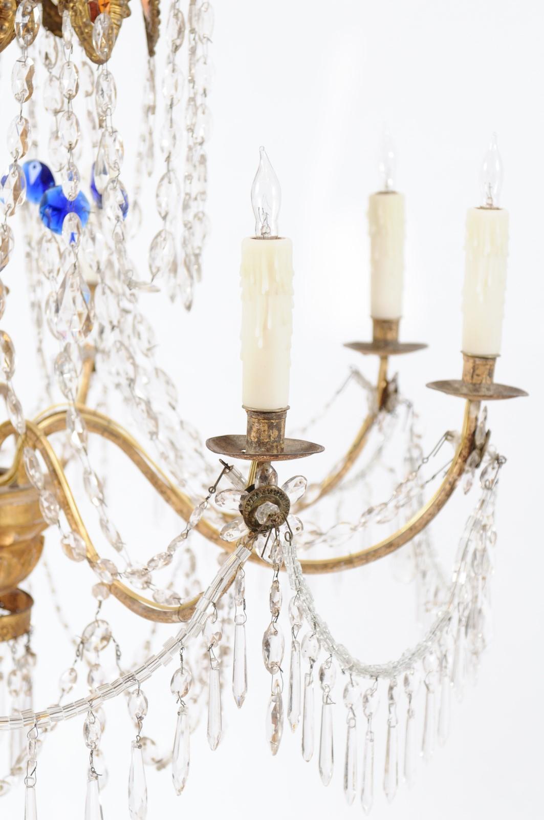 Italian Neoclassical Giltwood and Crystal 8-Light Chandelier, circa 1790 16