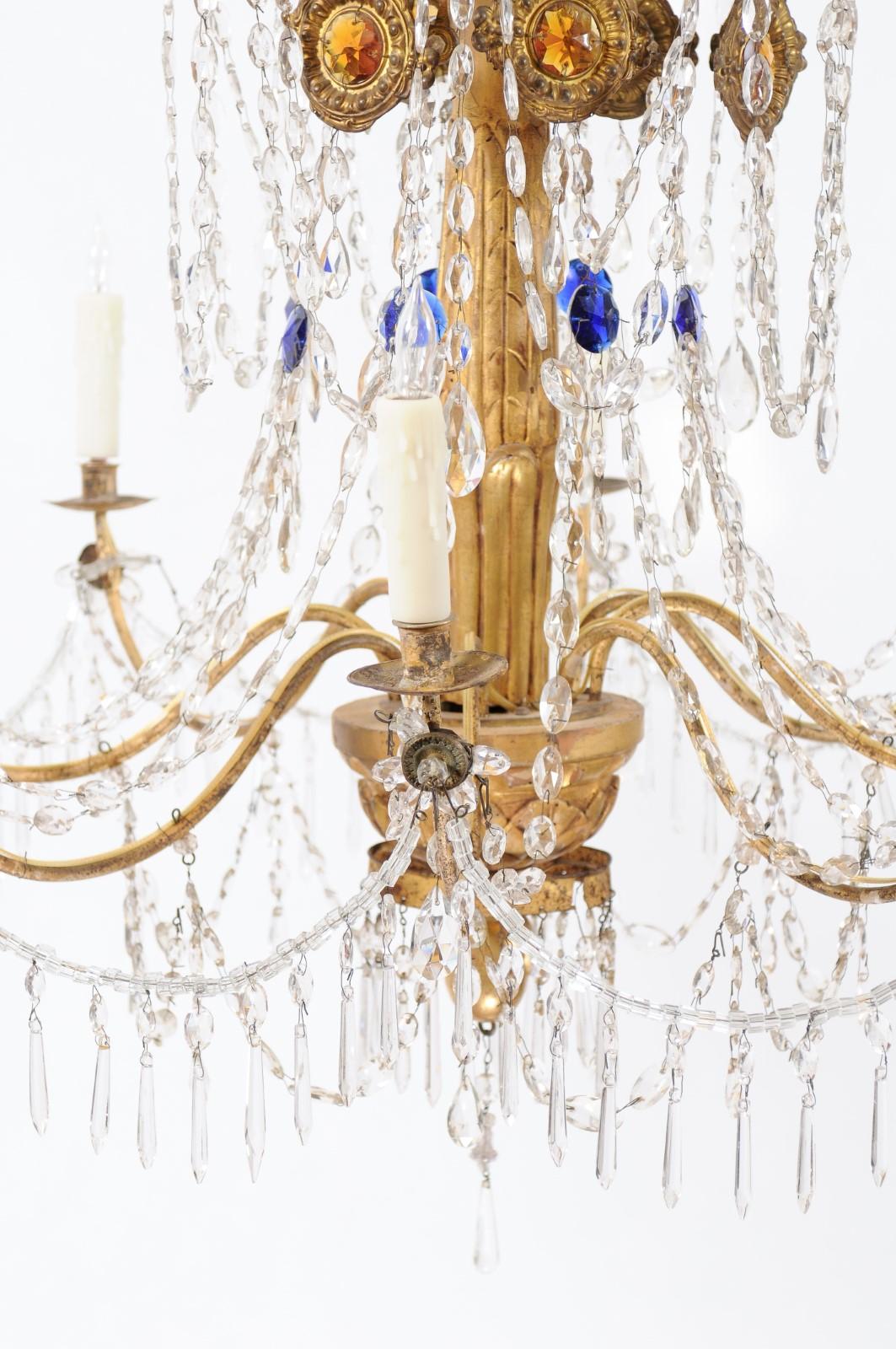 Italian Neoclassical Giltwood and Crystal 8-Light Chandelier, circa 1790 4