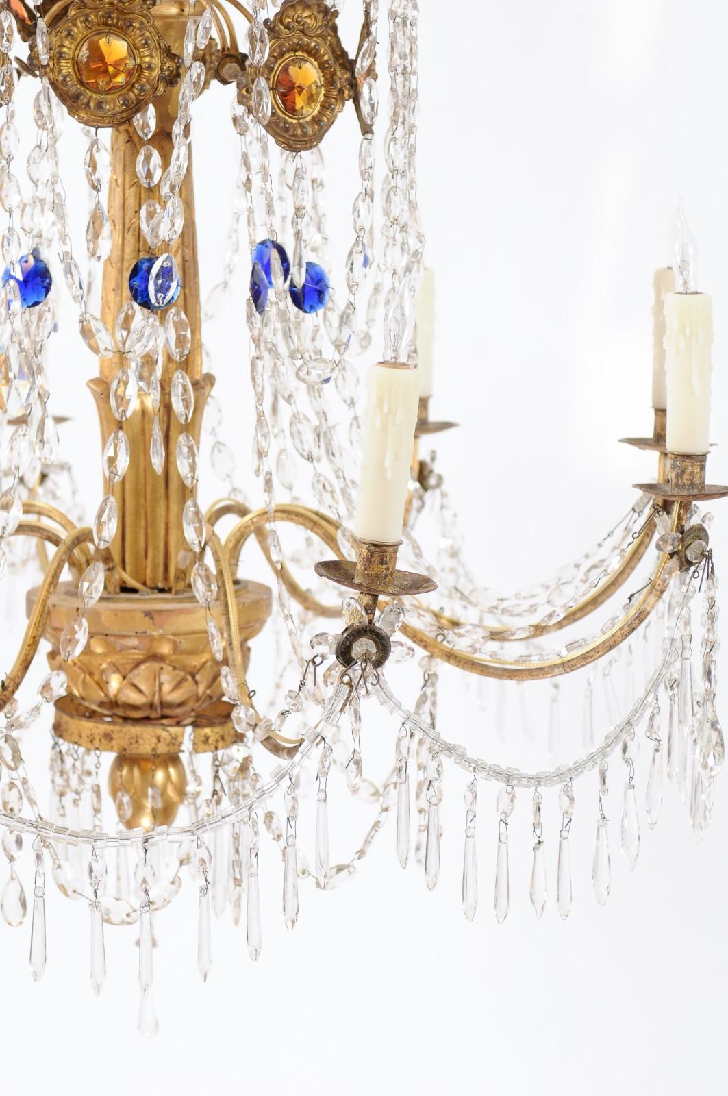 Italian Neoclassical Giltwood and Crystal 8-Light Chandelier, circa 1790 5
