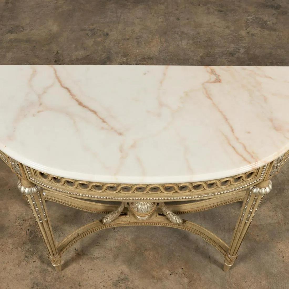 20th Century Italian Neoclassical Gilt Wood and Parcel Silver Marble Top Console Table
