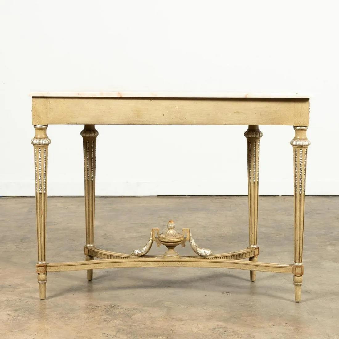 Italian Neoclassical Gilt Wood and Parcel Silver Marble Top Console Table 2