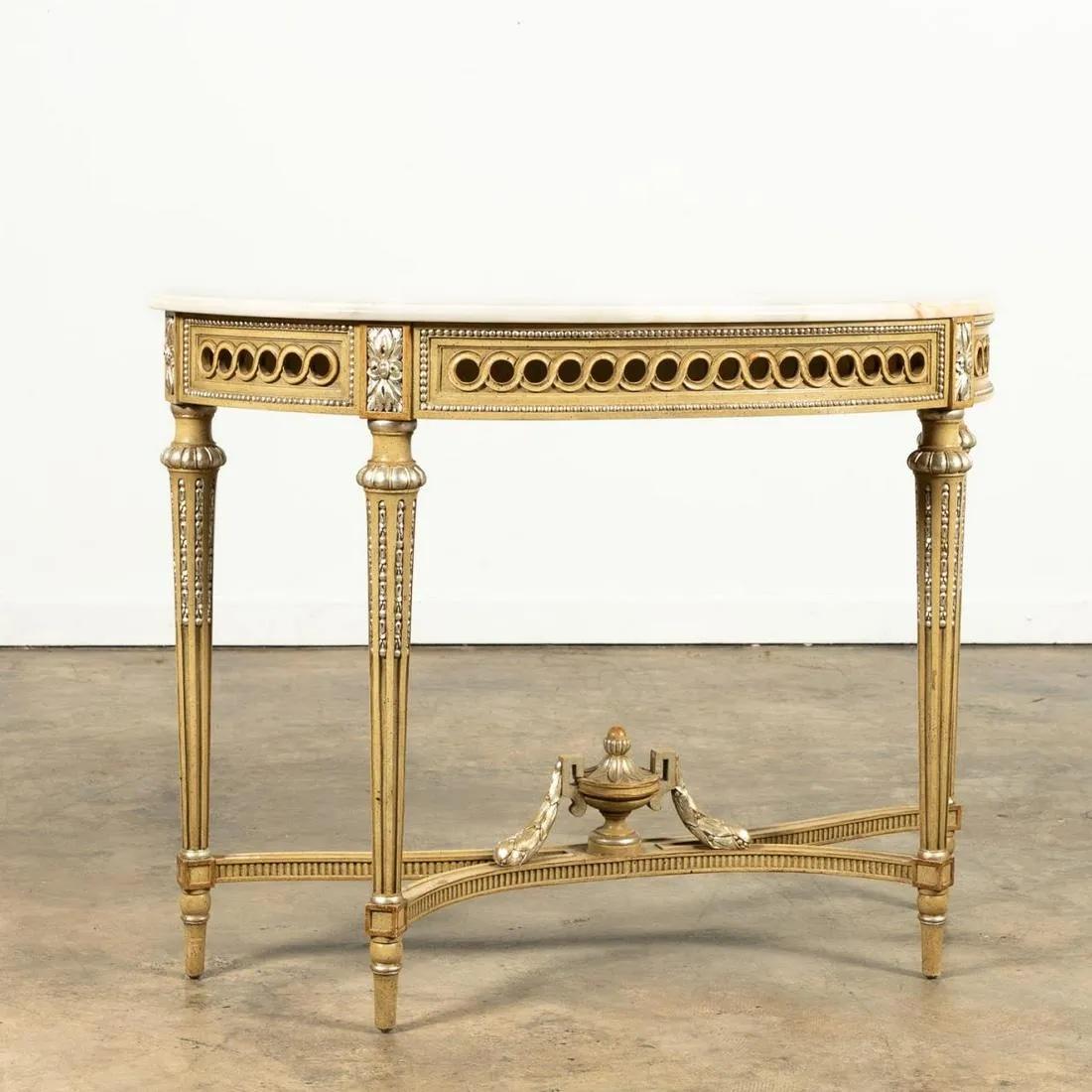 Italian Neoclassical Gilt Wood and Parcel Silver Marble Top Console Table 3