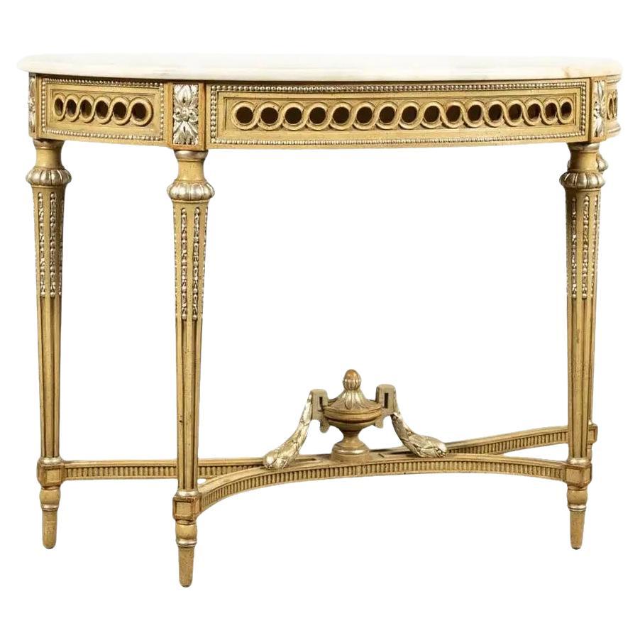 Italian Neoclassical Gilt Wood and Parcel Silver Marble Top Console Table