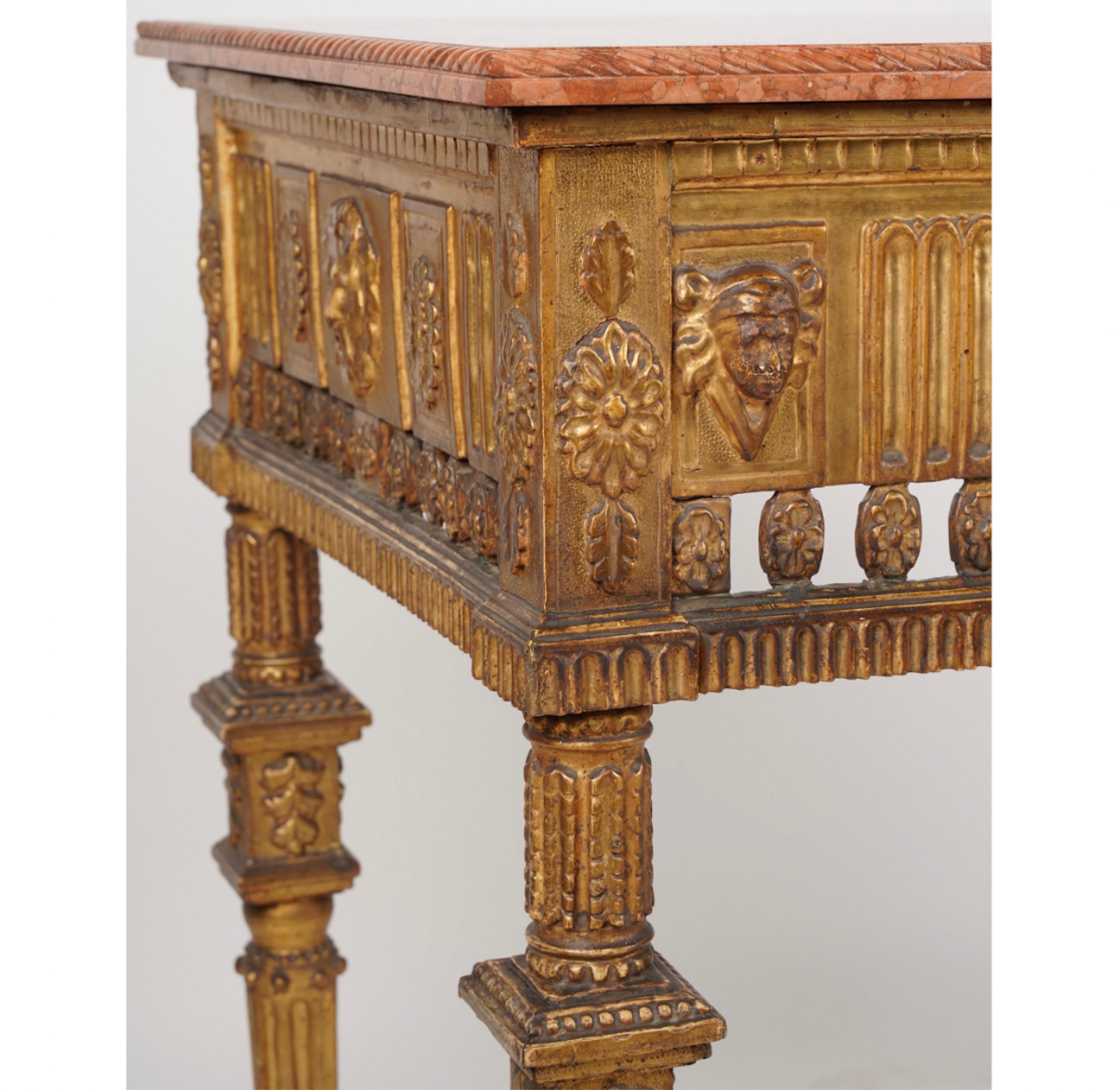 Hand-Carved Italian Neoclassical Gilt-wood Console