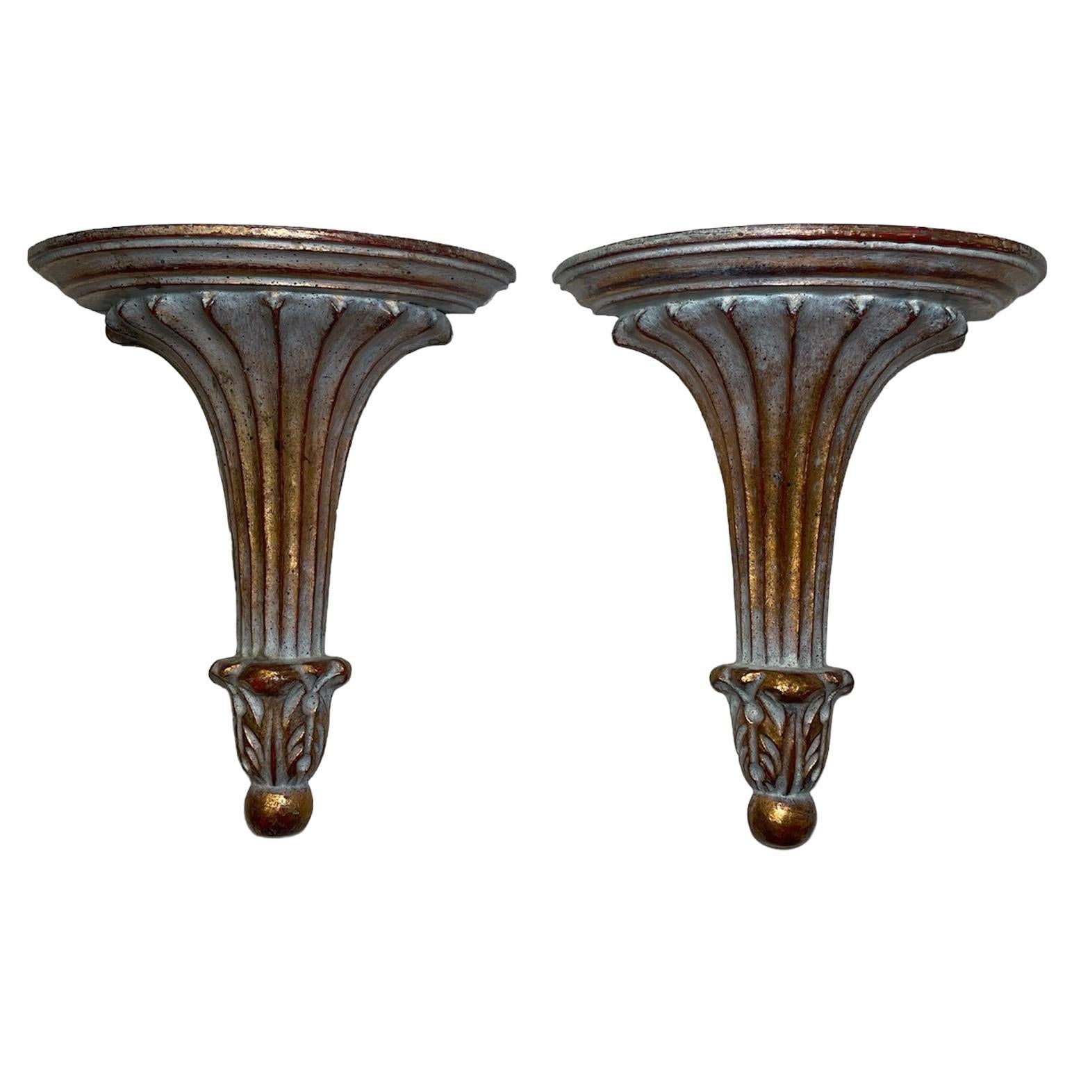 Italian Neoclassical Gilt Wood Pair of Bracket/Shelves