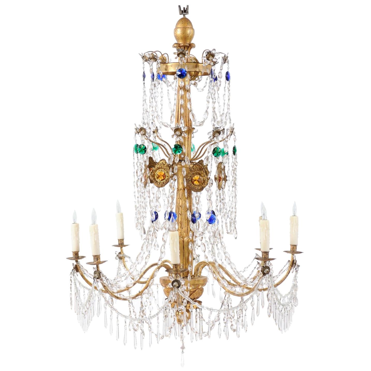 Italian Neoclassical Giltwood and Crystal 8-Light Chandelier, circa 1790