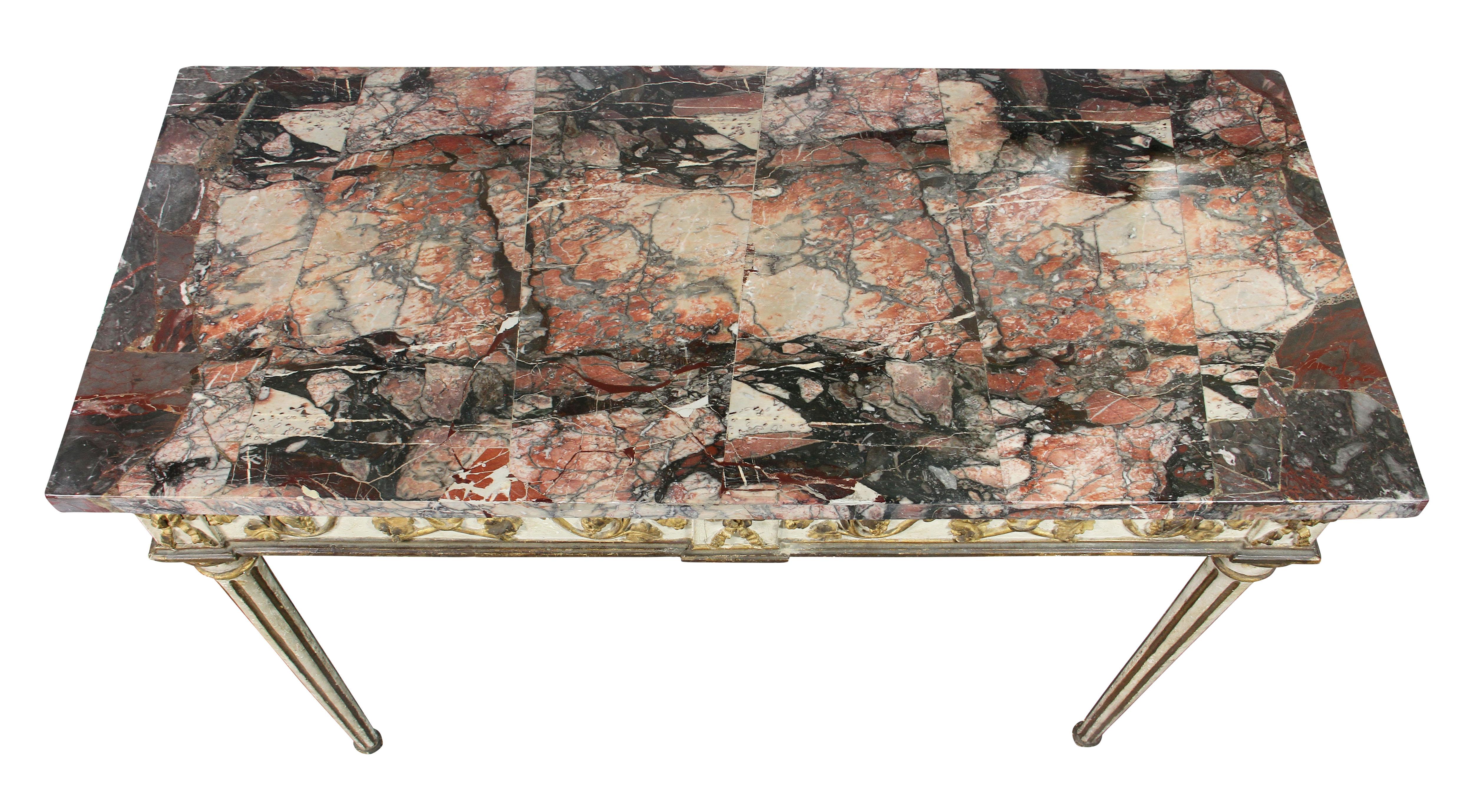 Néoclassique Table console néoclassique italienne en bois doré et peint en vente