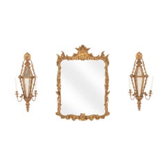 Italian Neoclassical Giltwood Mirror and Pair of Mirrored Candle Sconces