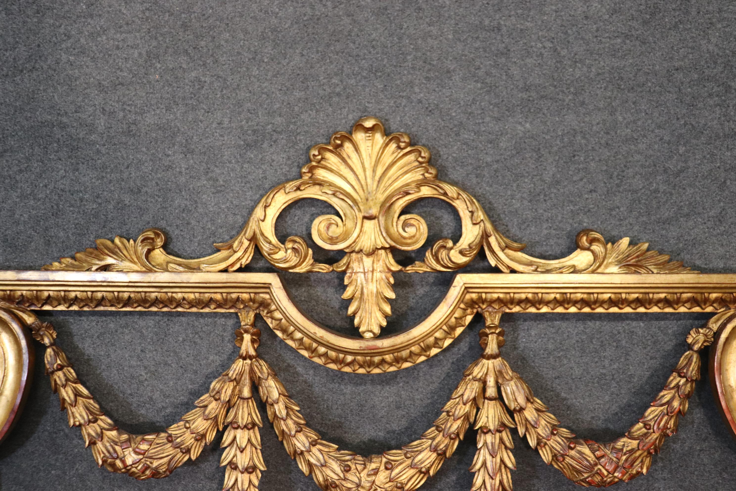 Italian Neoclassical Gold Leaf Gilded King Size Headboard Bed, circa 1950 5