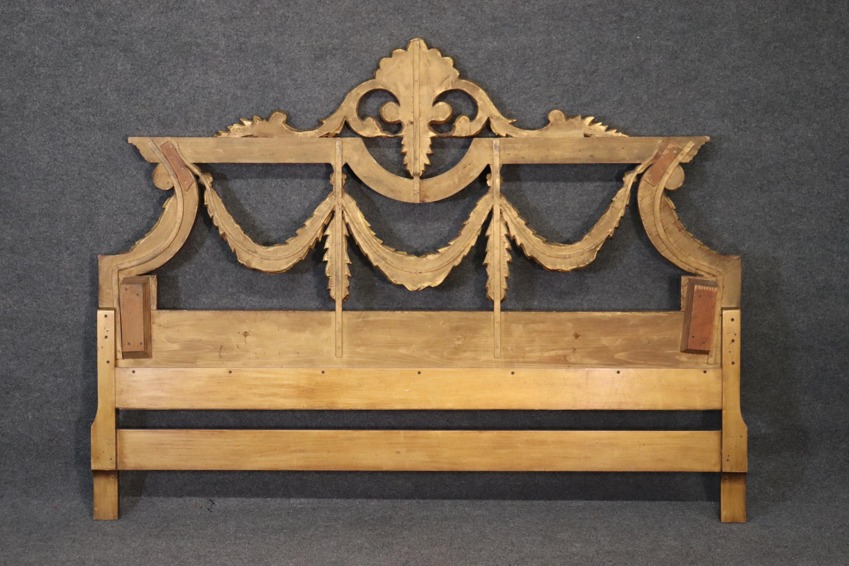 Neoclassical Revival Italian Neoclassical Gold Leaf Gilded King Size Headboard Bed, circa 1950