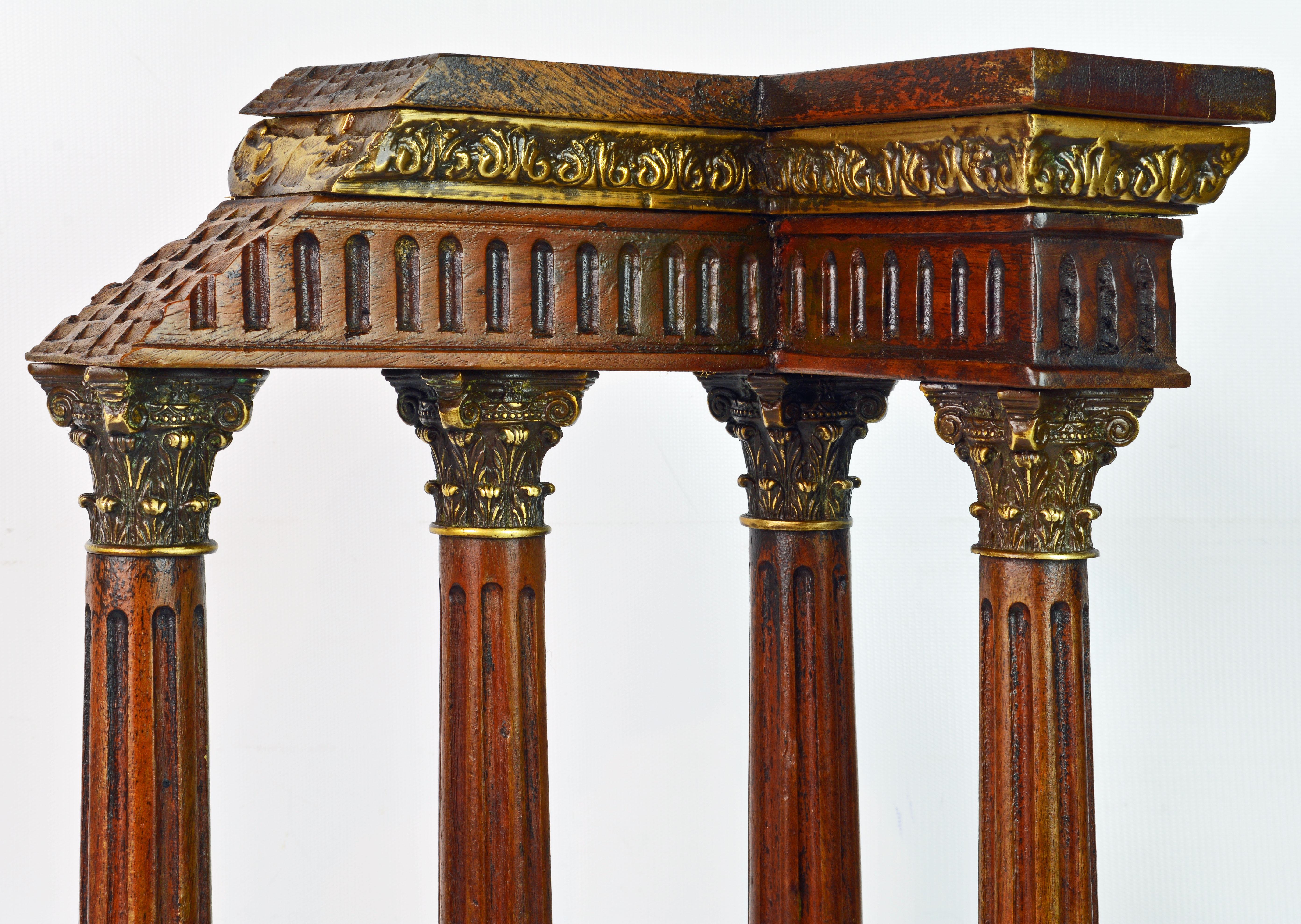 19th Century Italian Neoclassical Grand Tour Walnut and Bronze Model of a Temple Fragment