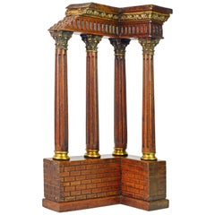 Italian Neoclassical Grand Tour Walnut and Bronze Model of a Temple Fragment