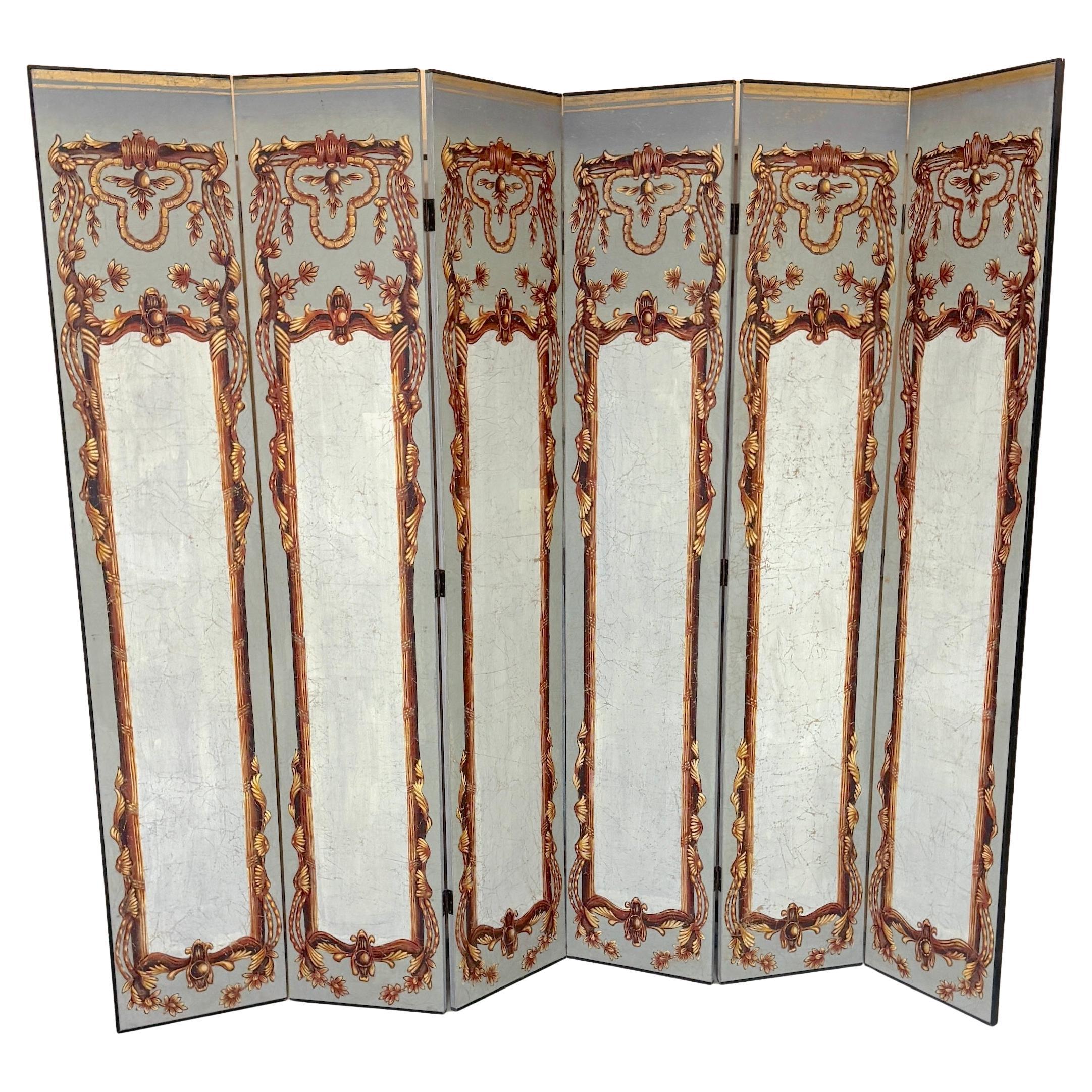 Italian Neoclassical Gray Polychromed 6-Panel Screen
