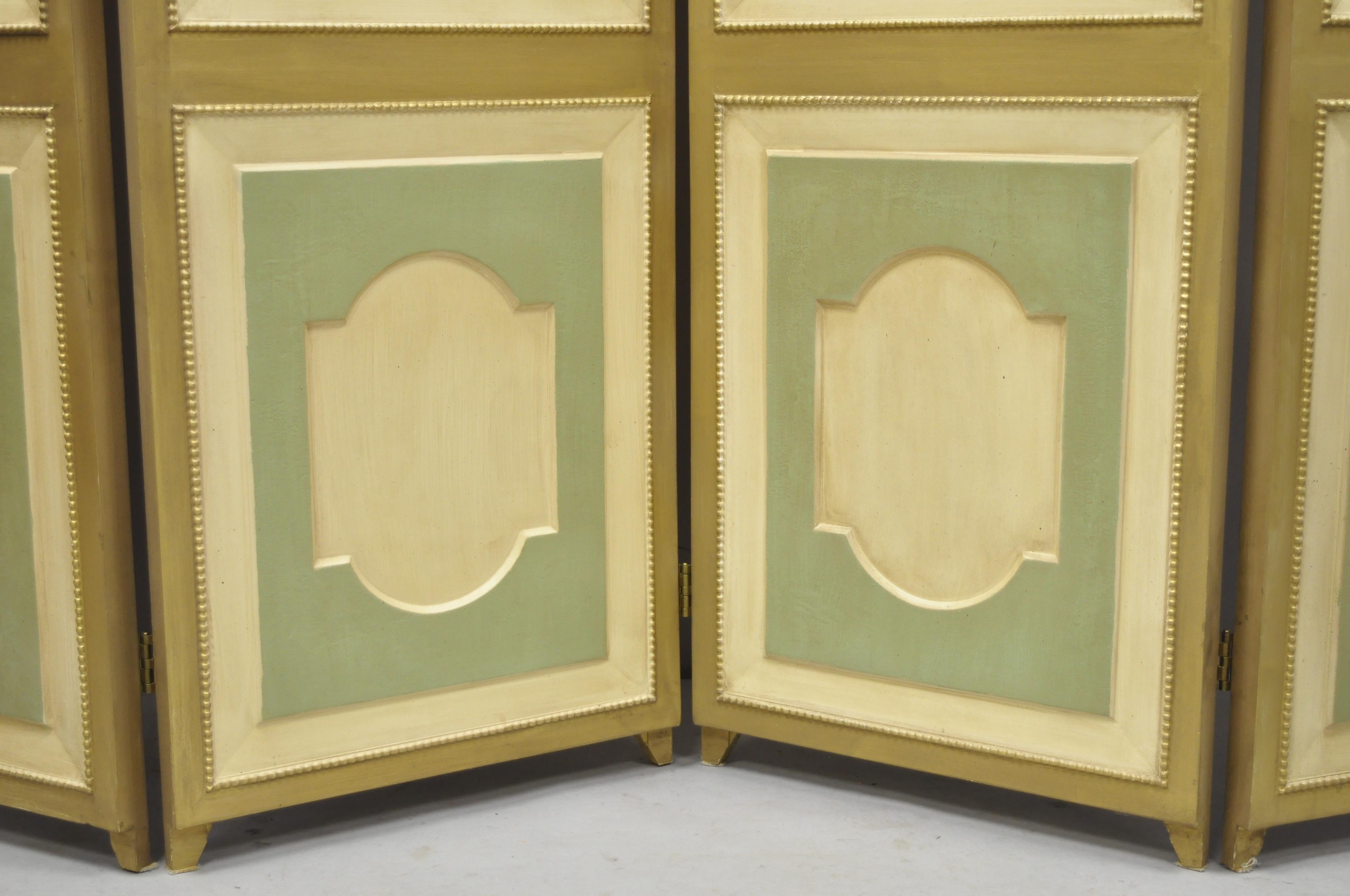 20th Century Italian Neoclassical Green Gold 4-Panel Section Carved Urn Flower Folding Screen