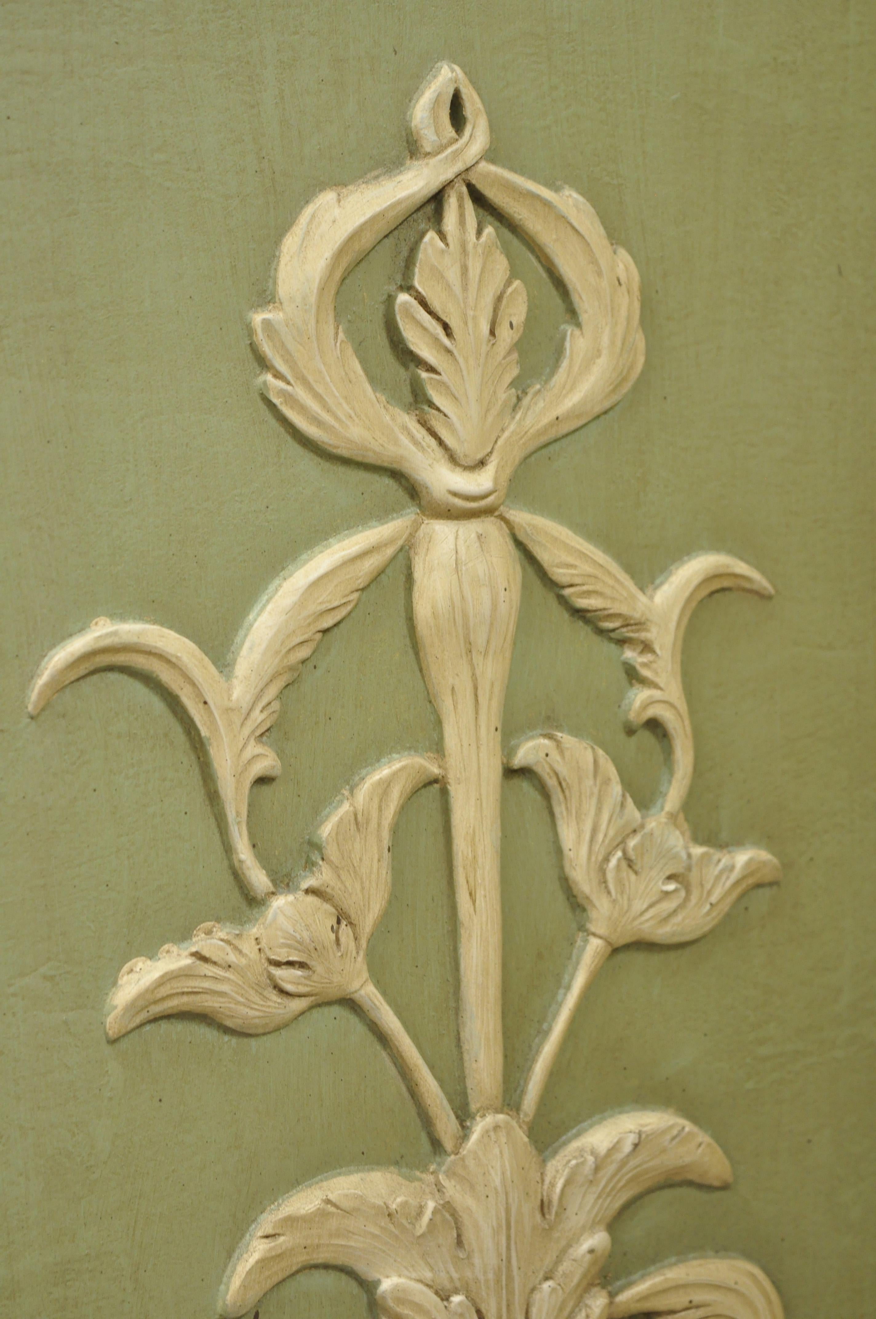 Italian Neoclassical Green Gold 4-Panel Section Carved Urn Flower Folding Screen 3