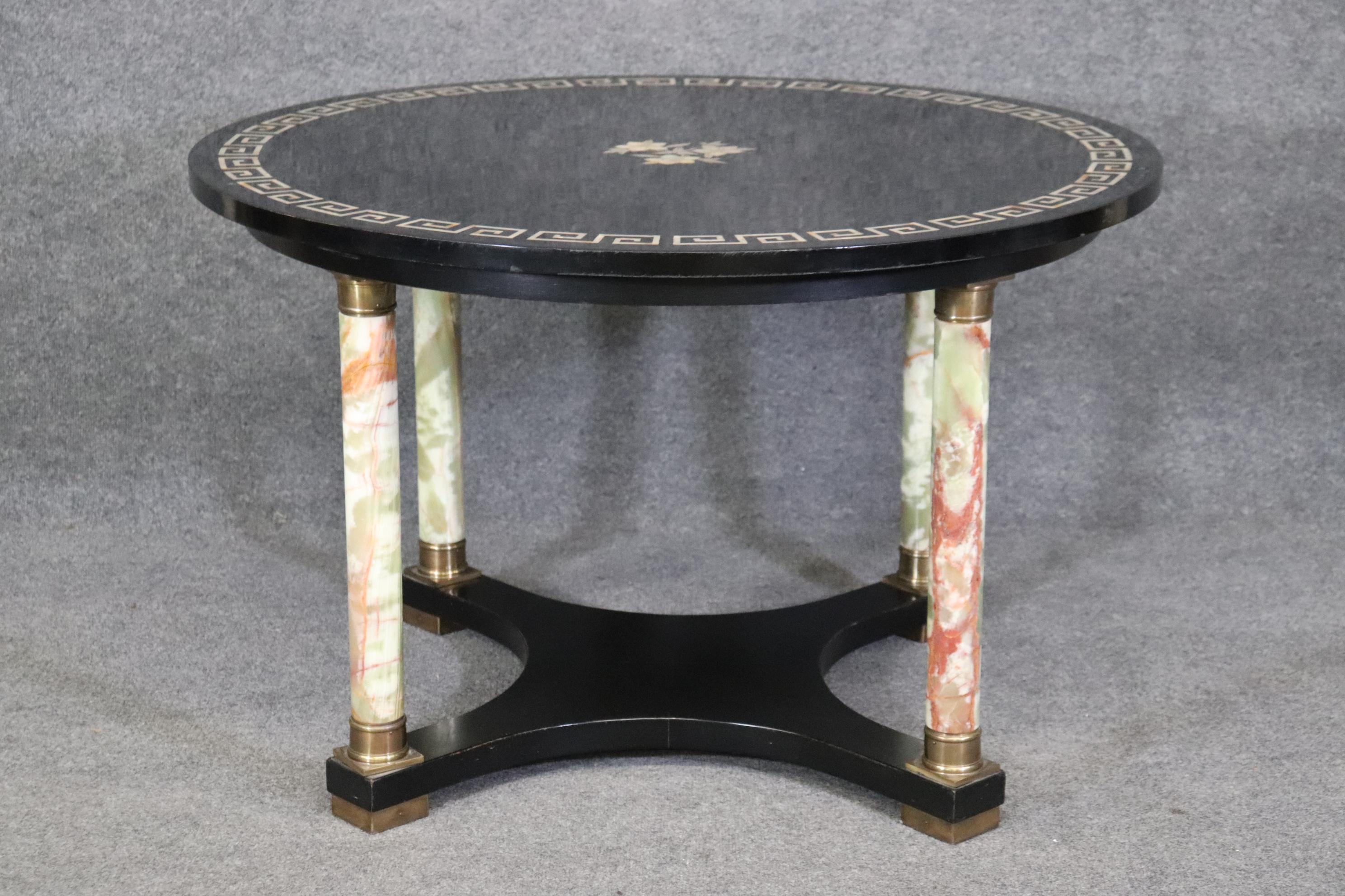 Acrylic Italian Neoclassical Green Onyx and Mother of Pearl Inlaid Center Table  For Sale