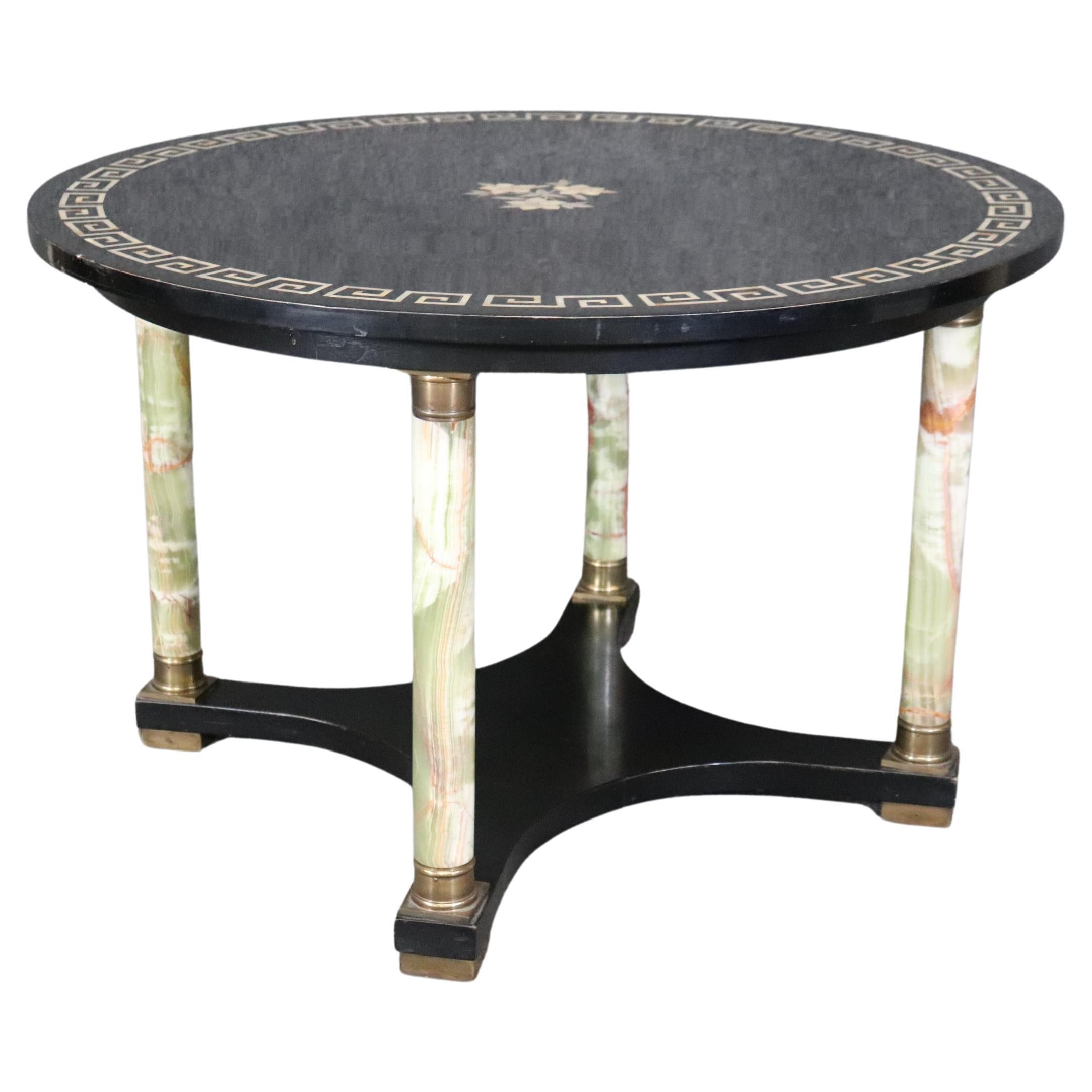 Italian Neoclassical Green Onyx and Mother of Pearl Inlaid Center Table  For Sale