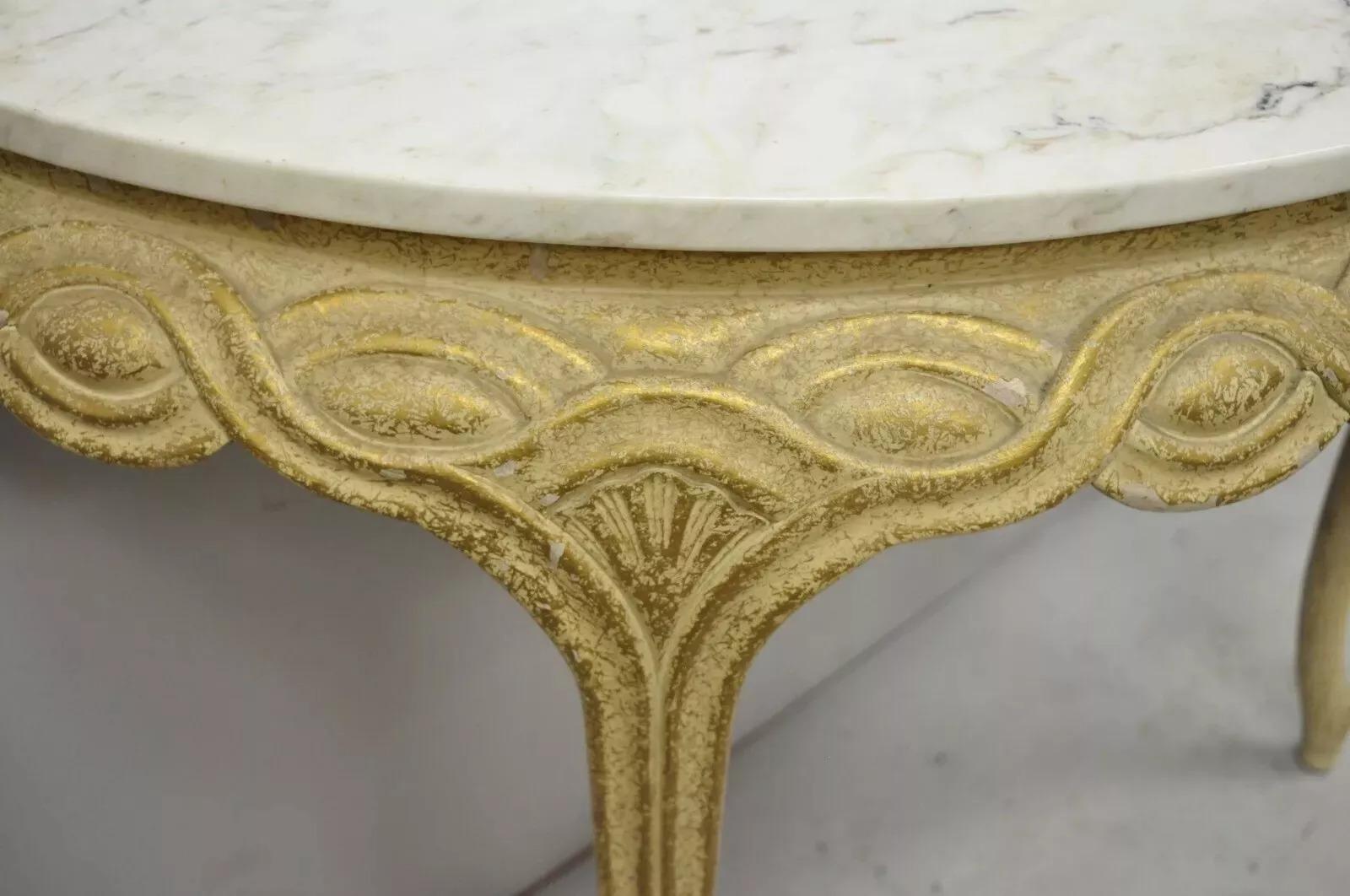 Unknown Italian Neoclassical Half Round Demilune Marble Top Ribbon Carved Console Table For Sale
