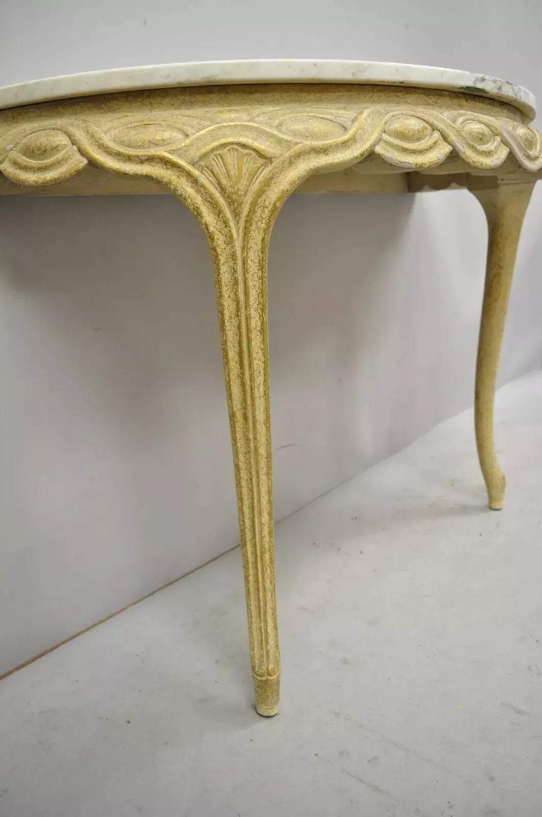 Italian Neoclassical Half Round Demilune Marble Top Ribbon Carved Console Table In Good Condition For Sale In Philadelphia, PA