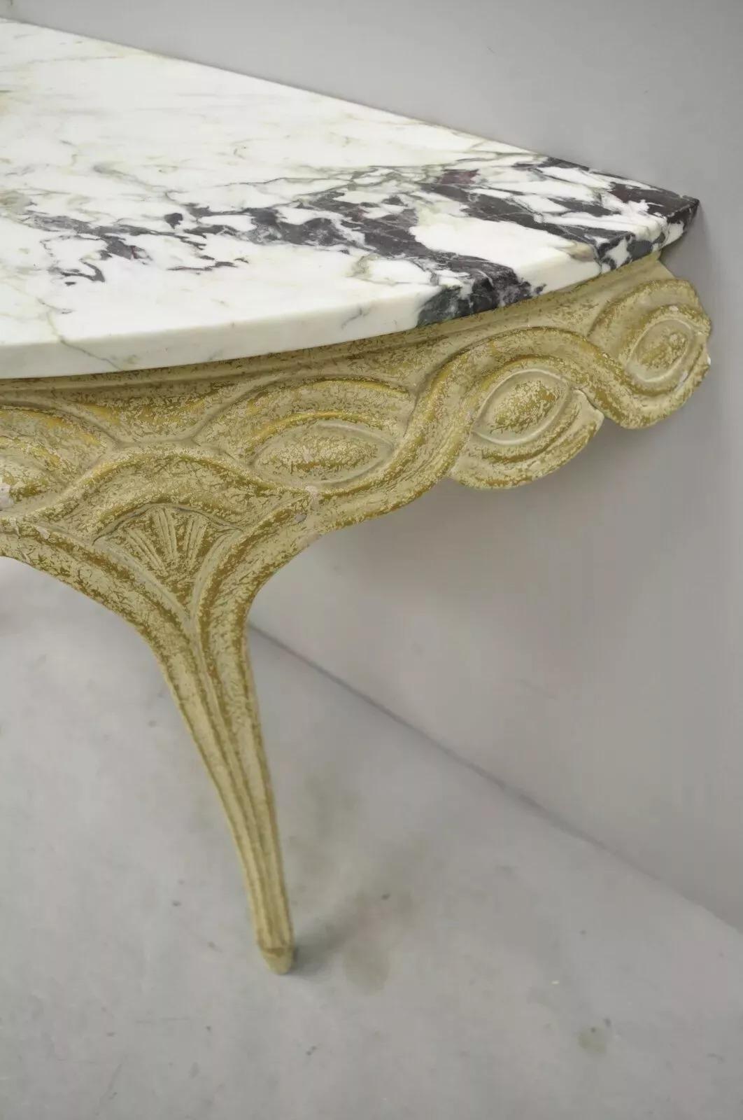 Italian Neoclassical Half Round Demilune Marble Top Ribbon Carved Console Table For Sale 3