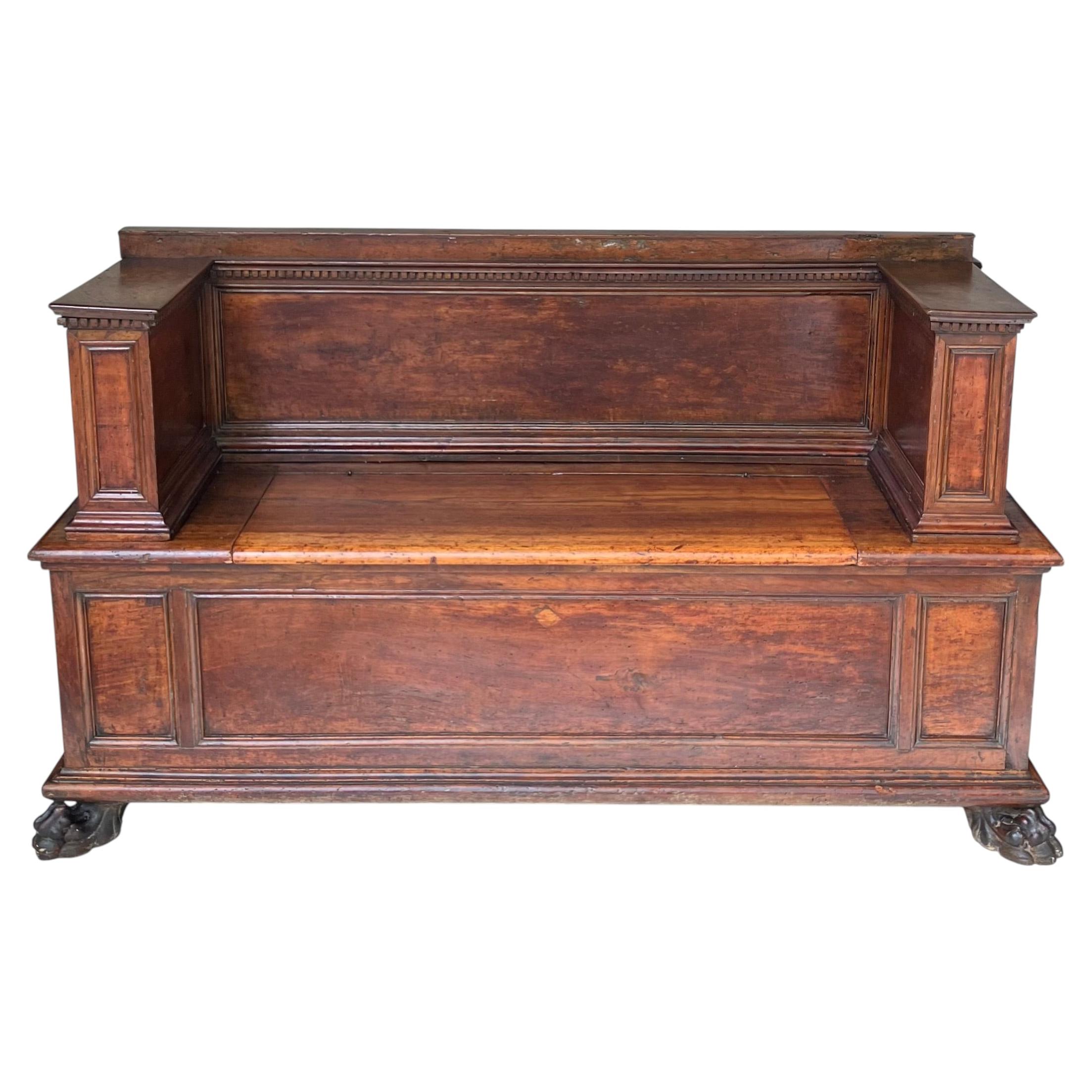 Italian Neoclassical Carved Walnut Hall Bench For Sale