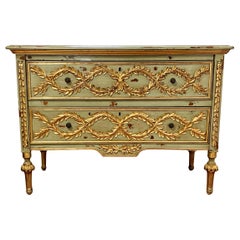 Italian Neoclassical Hand Carved Parcel Gilt Commode Chest