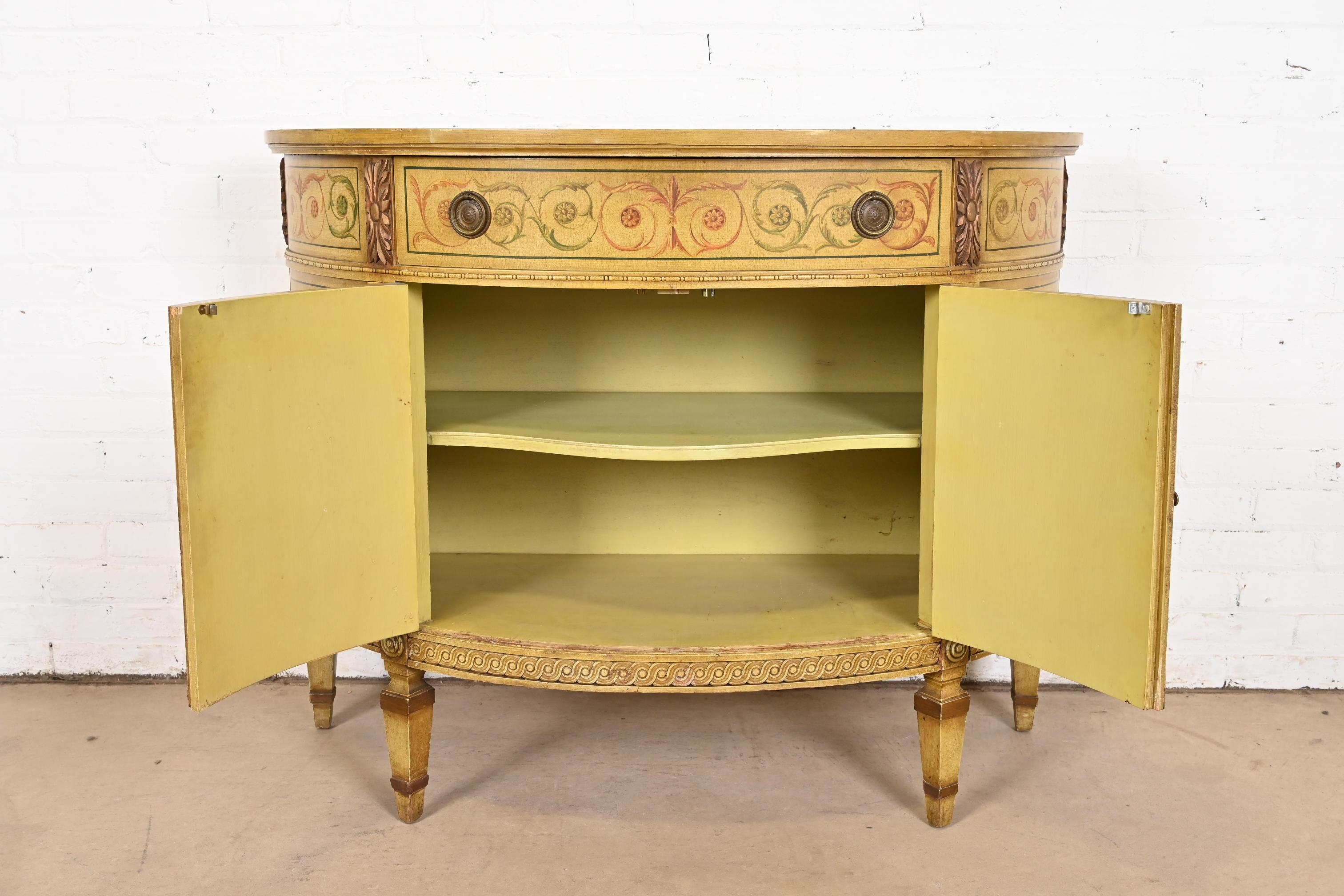 Italian Neoclassical Hand Painted Demilune Console or Bar Cabinet For Sale 7