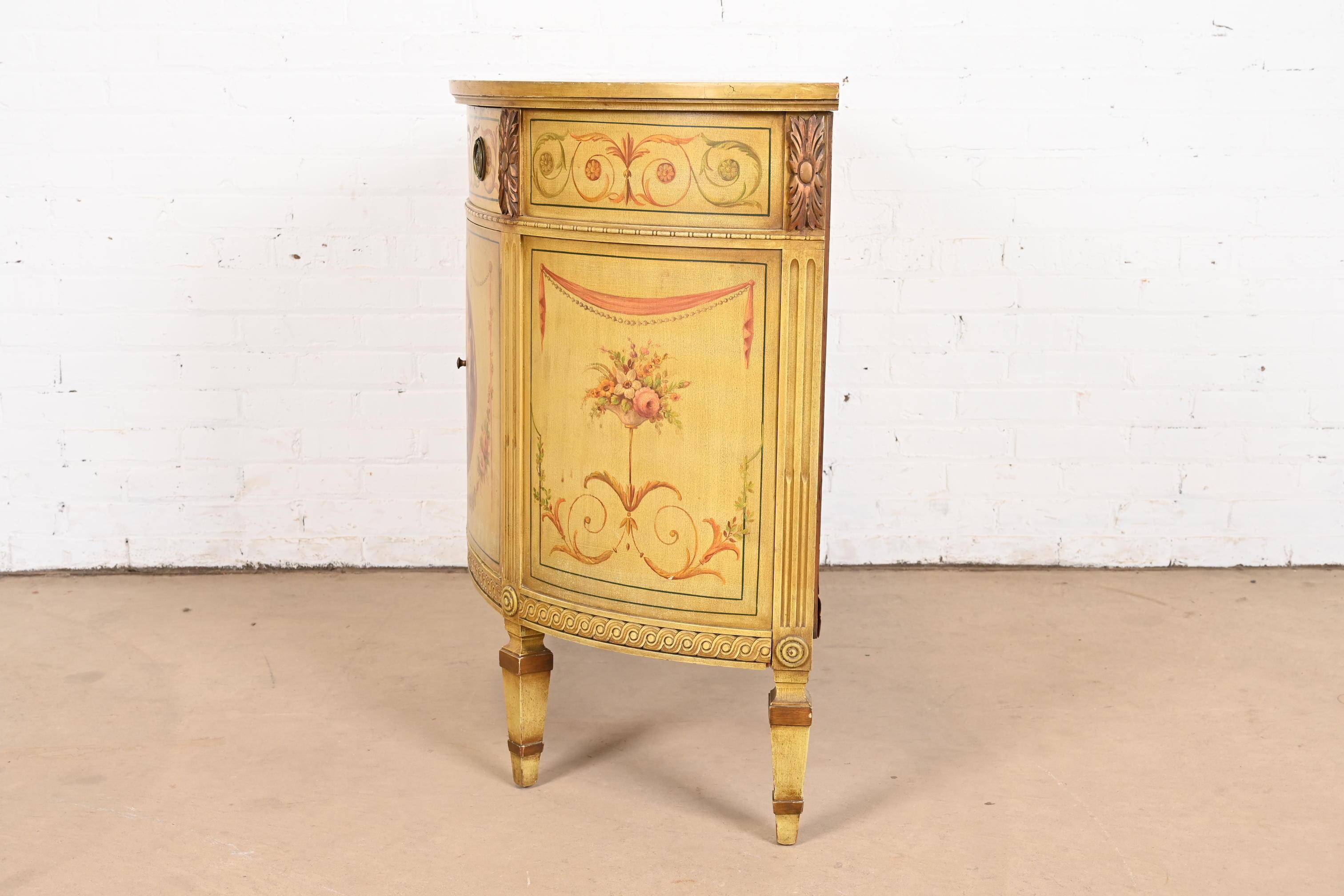 Italian Neoclassical Hand Painted Demilune Console or Bar Cabinet For Sale 9