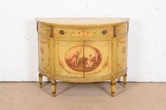 Italian Neoclassical Hand Painted Demilune Console or Bar Cabinet