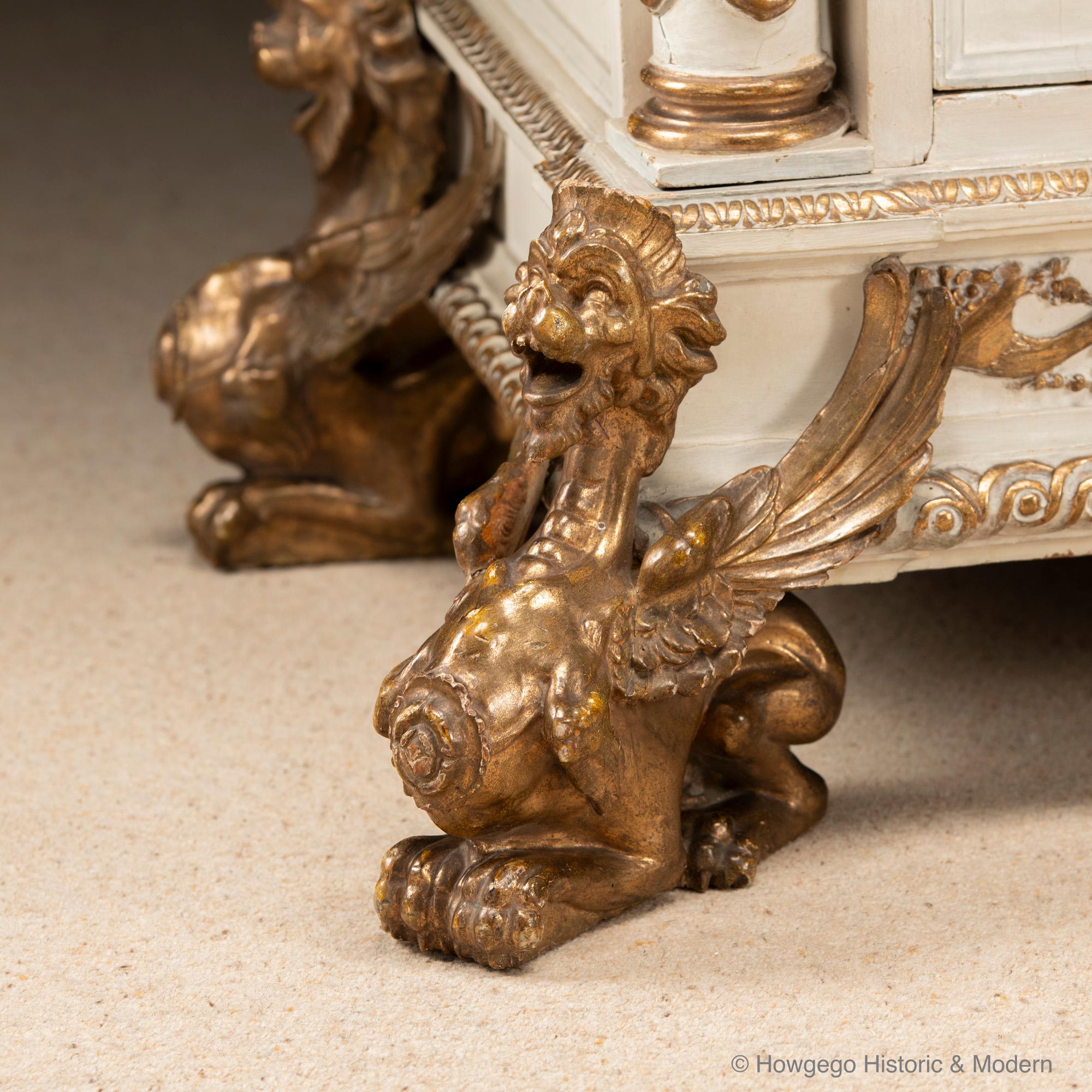 Italian Neoclassical Handcarved Gilded Tester State Bed (6ft/180cm) & Cupboard For Sale 9