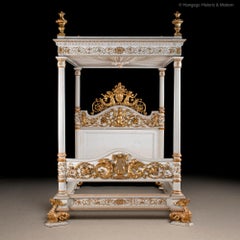 Italian Neoclassical Handcarved Gilded Tester State Bed (6ft/180cm) & Cupboard