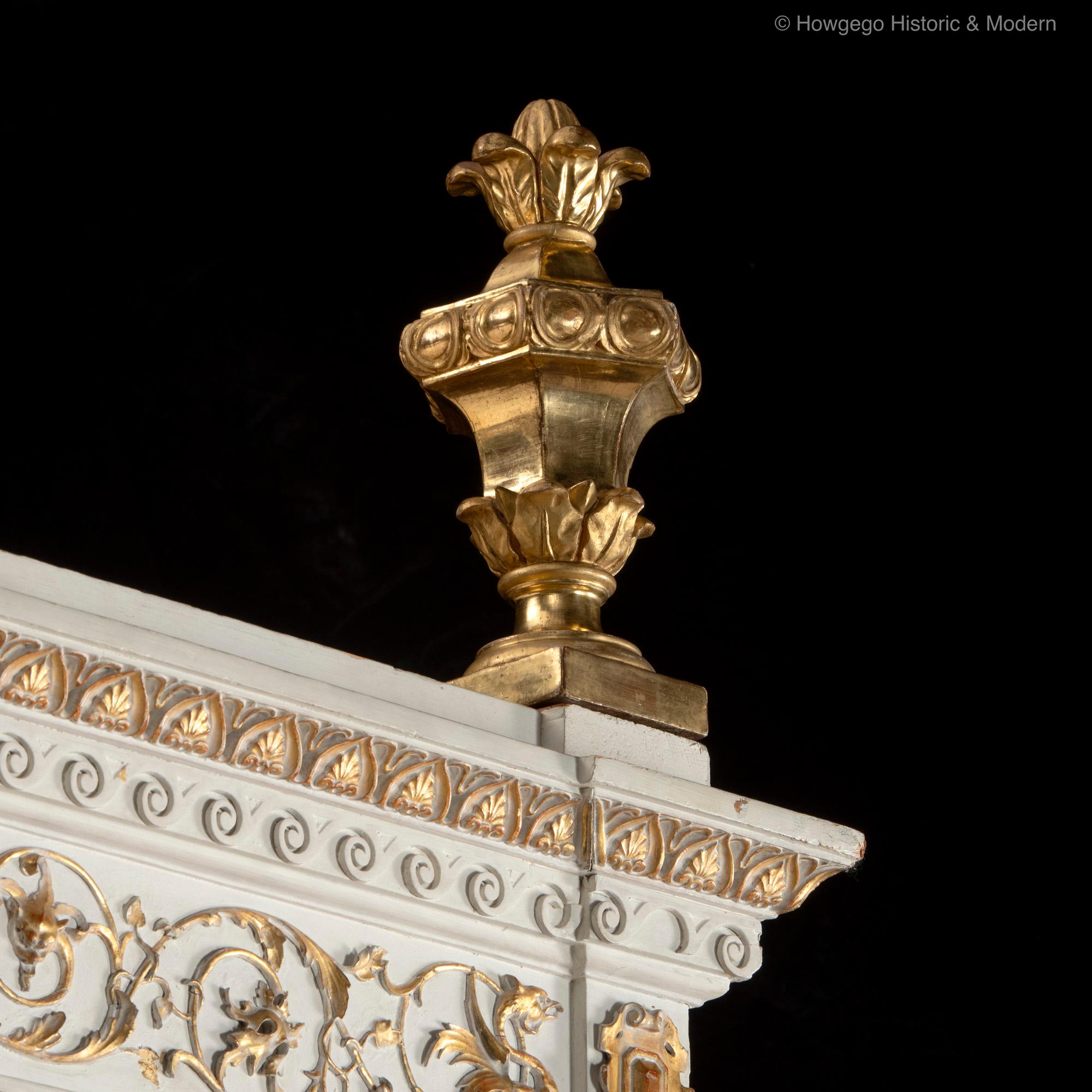 Italian Neoclassical Handcarved Gilded Tester State Bed (6ft/180cm) & Cupboard For Sale 2