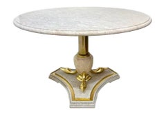 Italian Neoclassical Hollywood Regency Marble Table Brass Swan Base